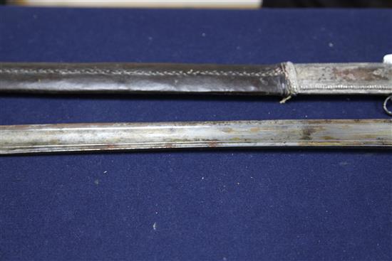 A 19th century silver mounted shasqua, probably Caucasian, sword 35in.